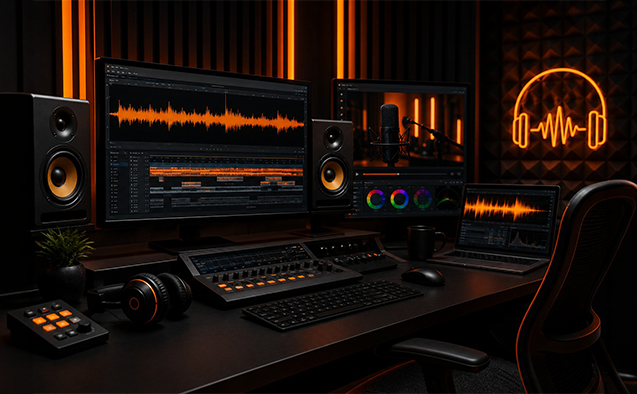 Podcast editing and post-production at Bhoomerang Media studio, Hyderabad